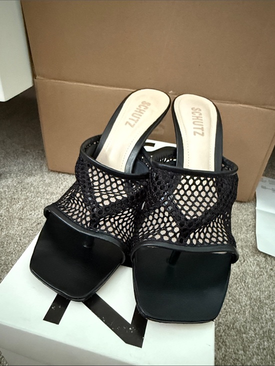 SCHUTZ Shoes - SCHUTZ Black Mesh Square-Toe Mule Sandals